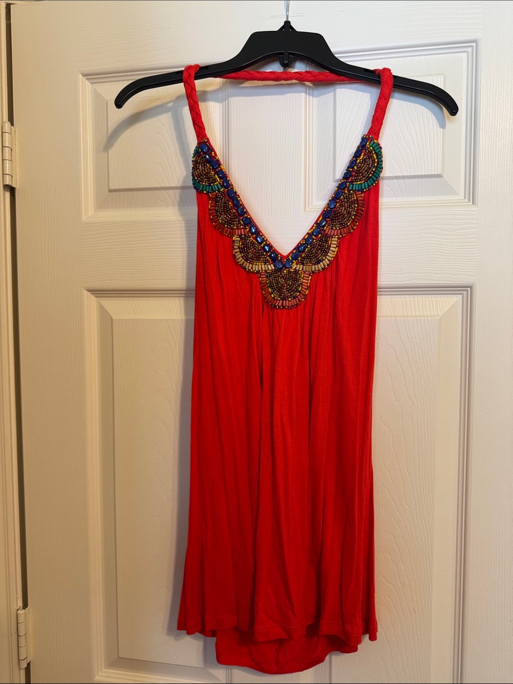 Cable & Gauge Red Beaded V-Neck Tank Top